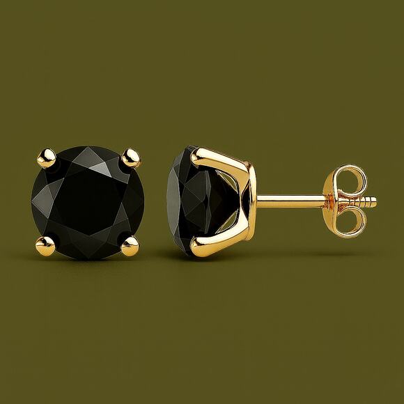🖤 1ct Black Diamond Stud Earrings | 14K Yellow Gold | Bold & Minimalist NWT - Picture 1 of 5